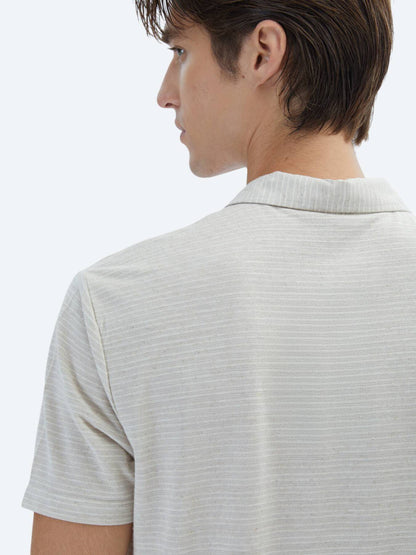 Gestreiftes Baumwollmischung Polo-Hals T-Shirt