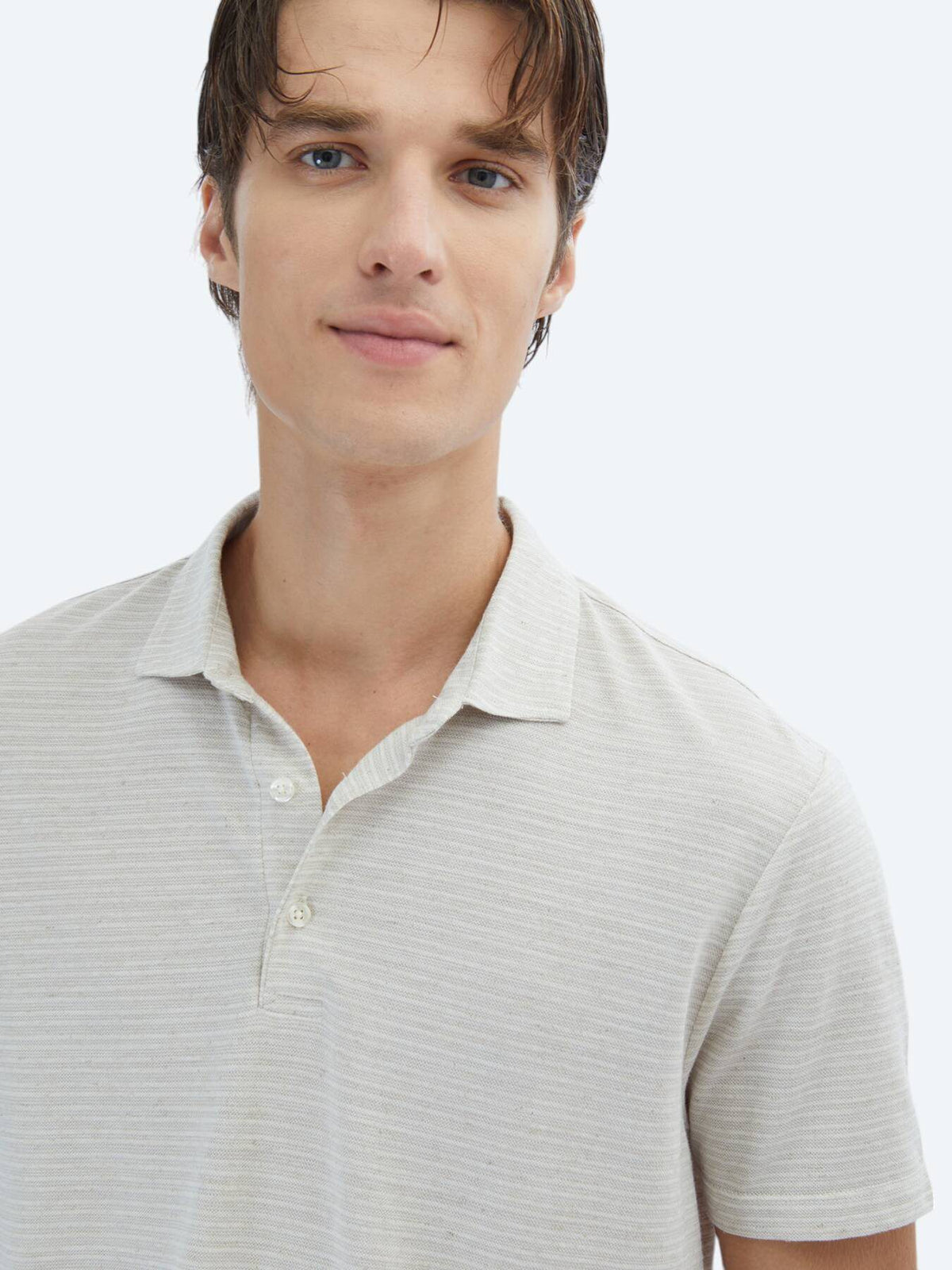 Gestreiftes Baumwollmischung Polo-Hals T-Shirt