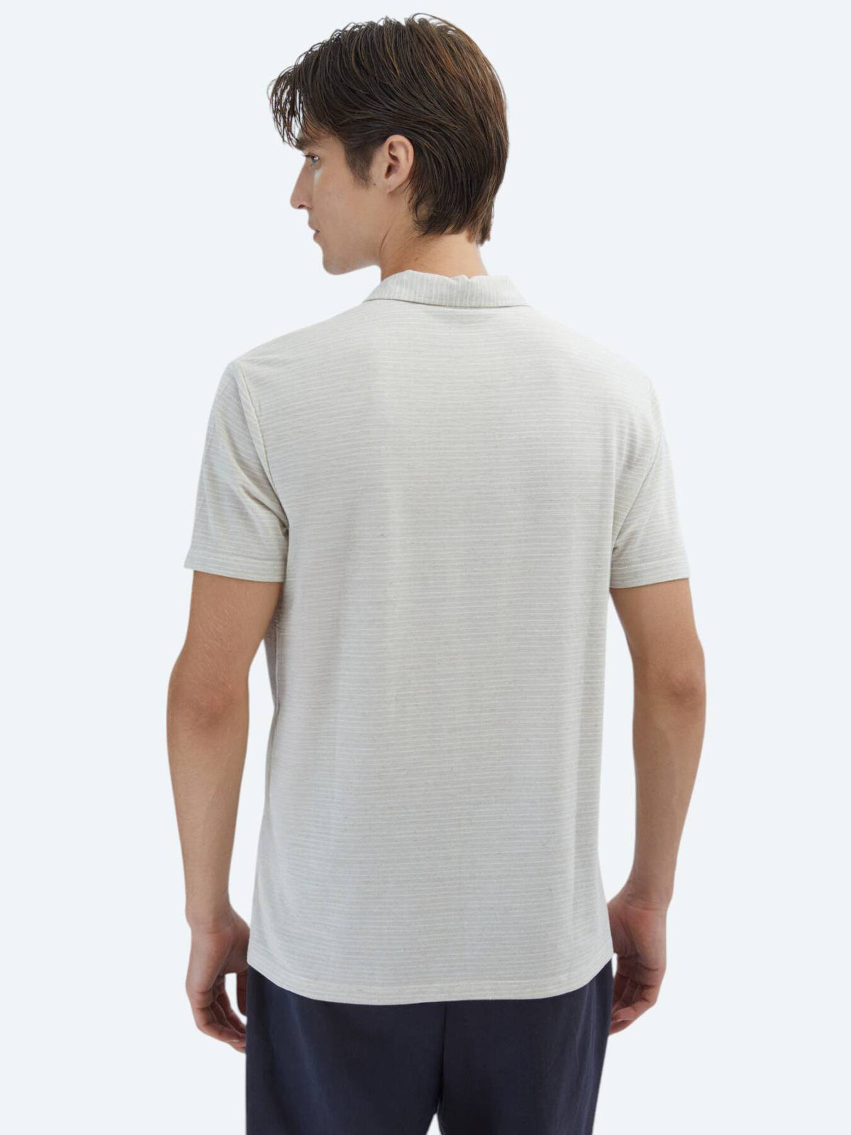 Gestreiftes Baumwollmischung Polo-Hals T-Shirt