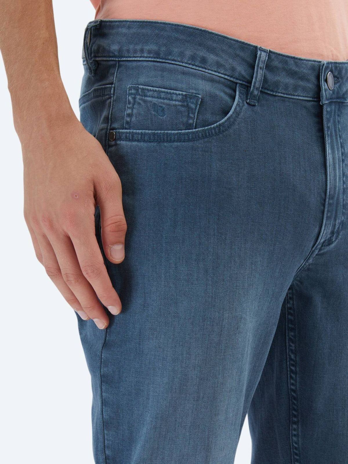 Denim-Mischung Slim Fit Baumwollhose