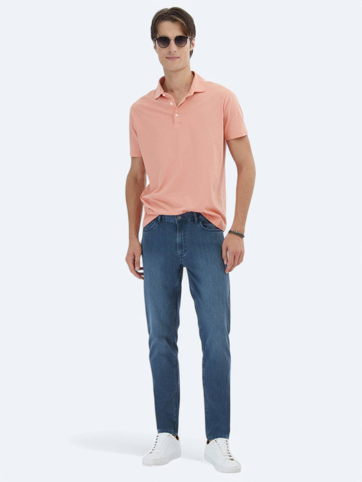 Denim-Mischung Slim Fit Baumwollhose