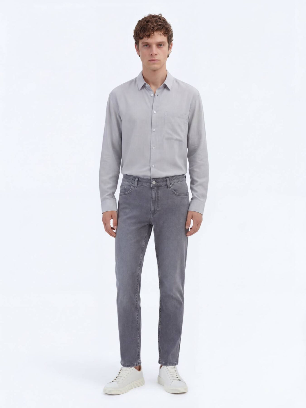 Denim-Mischung Slim Fit Baumwollhose