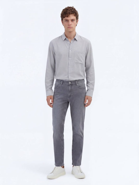 Denim-Mischung Slim Fit Baumwollhose