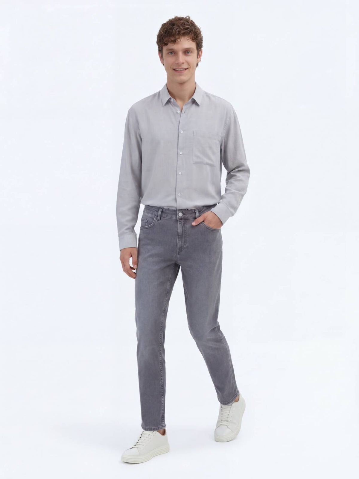 Denim-Mischung Slim Fit Baumwollhose