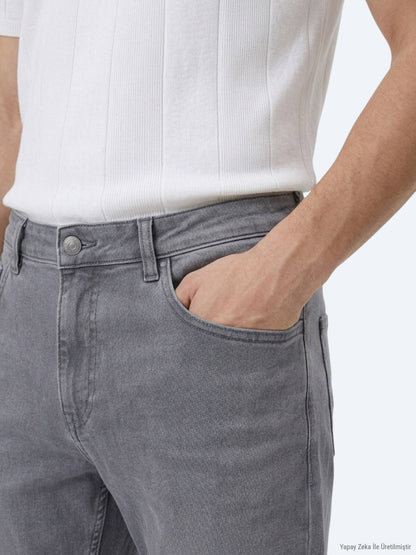 Denim-Mischung Slim Fit Baumwollhose