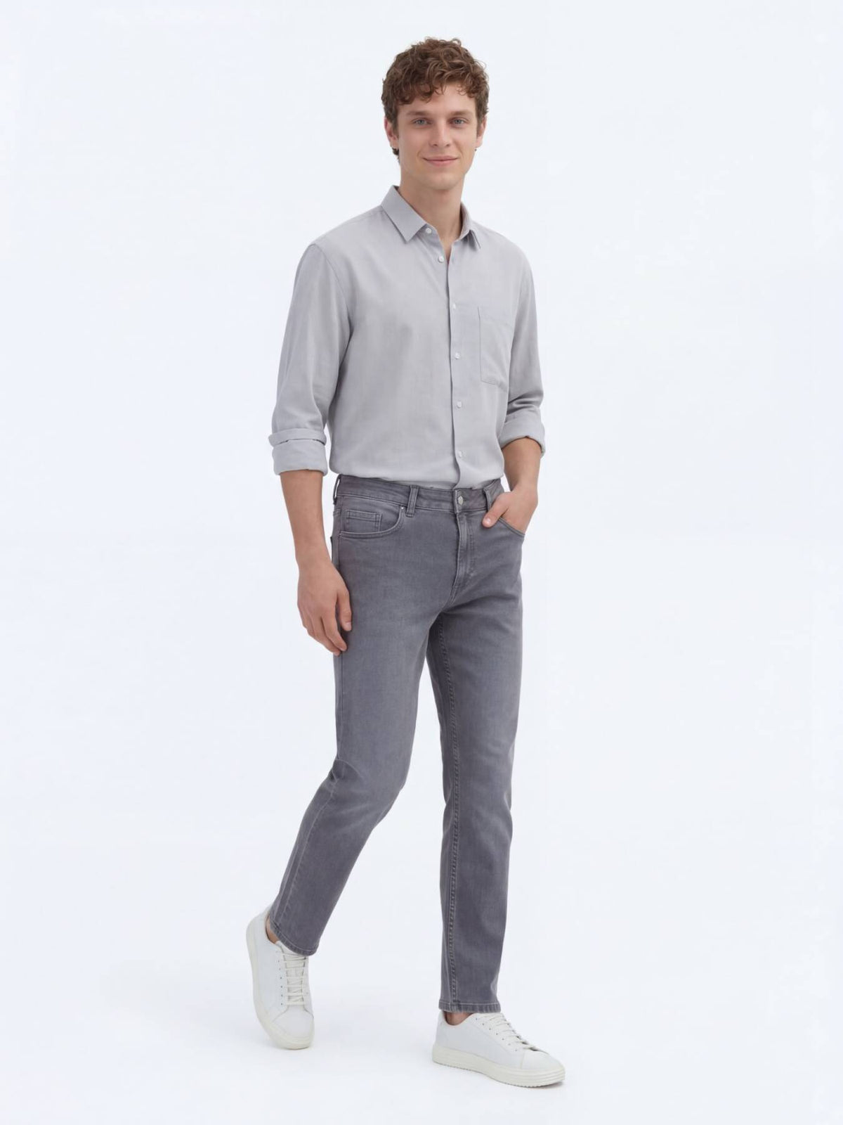 Denim-Mischung Slim Fit Baumwollhose