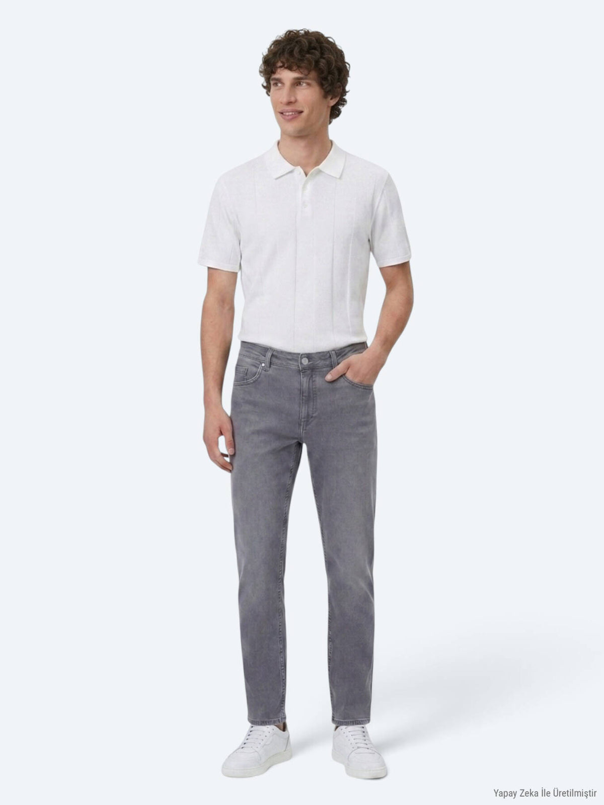Denim-Mischung Slim Fit Baumwollhose