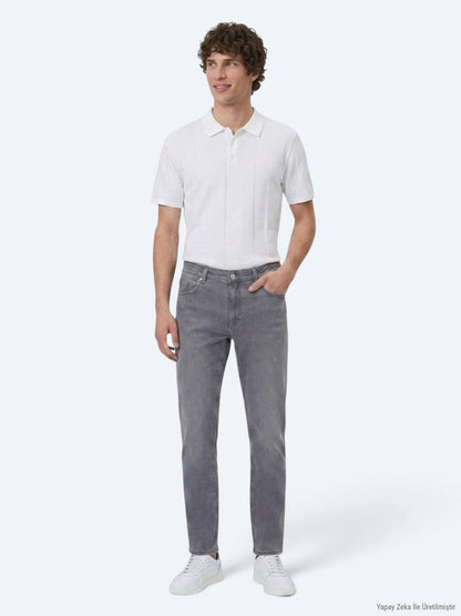 Denim-Mischung Slim Fit Baumwollhose