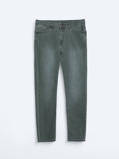 Denim-Mischung Slim Fit Baumwollhose