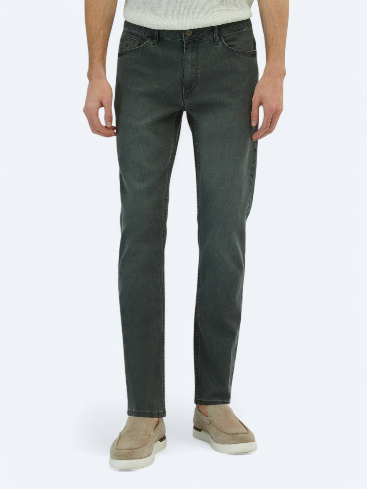 Denim-Mischung Slim Fit Baumwollhose