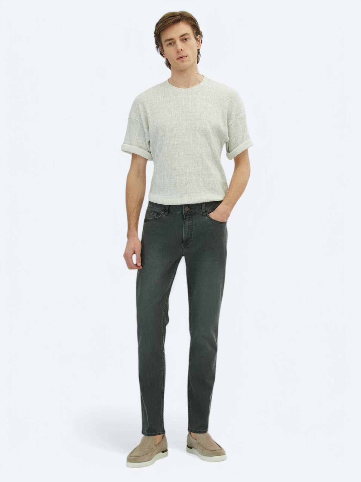 Denim-Mischung Slim Fit Baumwollhose