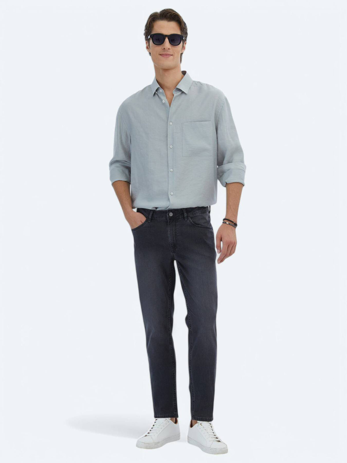 Denim-Mischung Slim Fit Baumwollhose