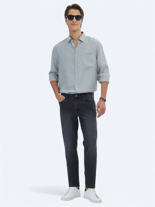 Denim-Mischung Slim Fit Baumwollhose