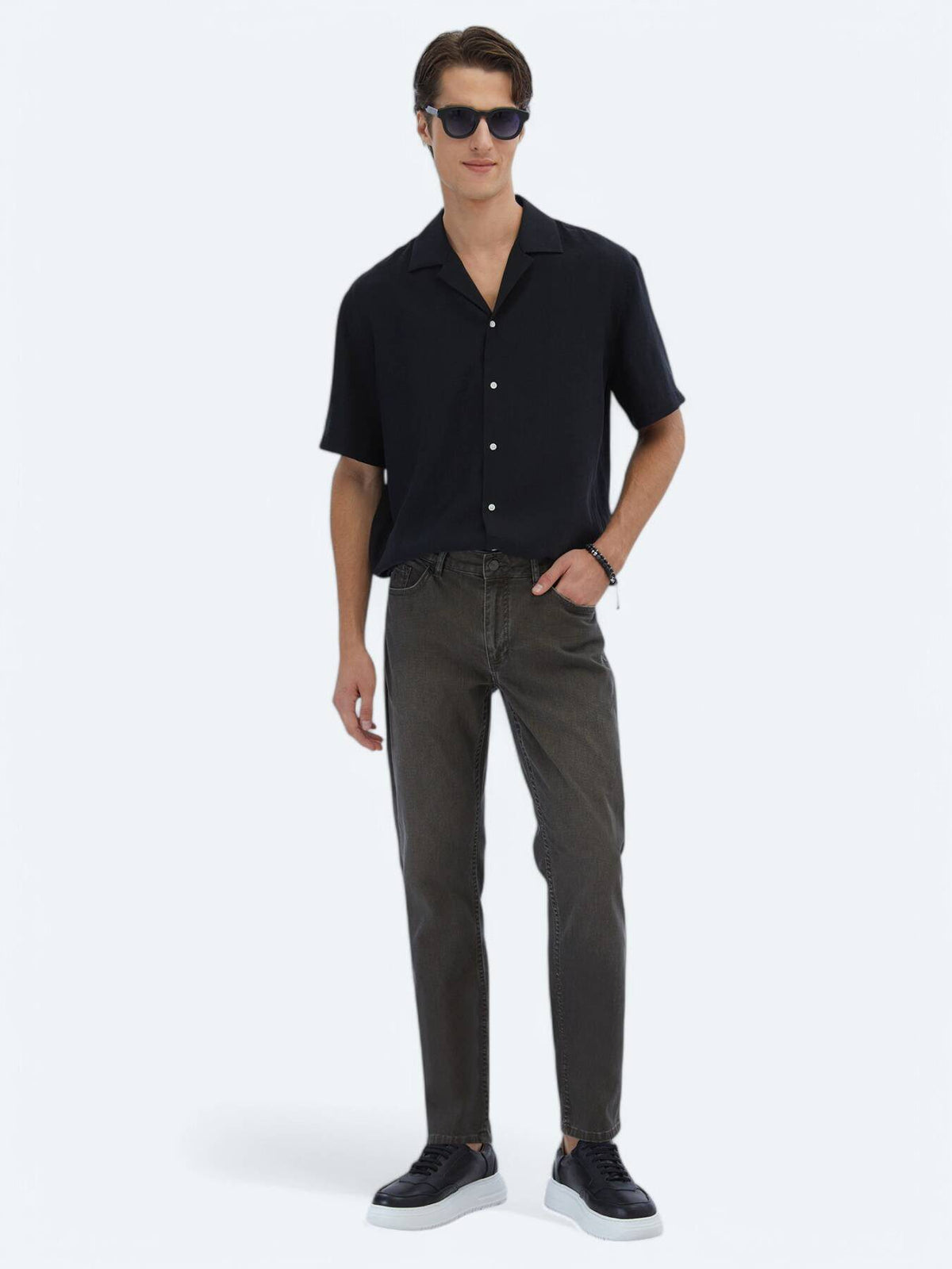 Denim-Mischung Slim Fit Baumwollhose
