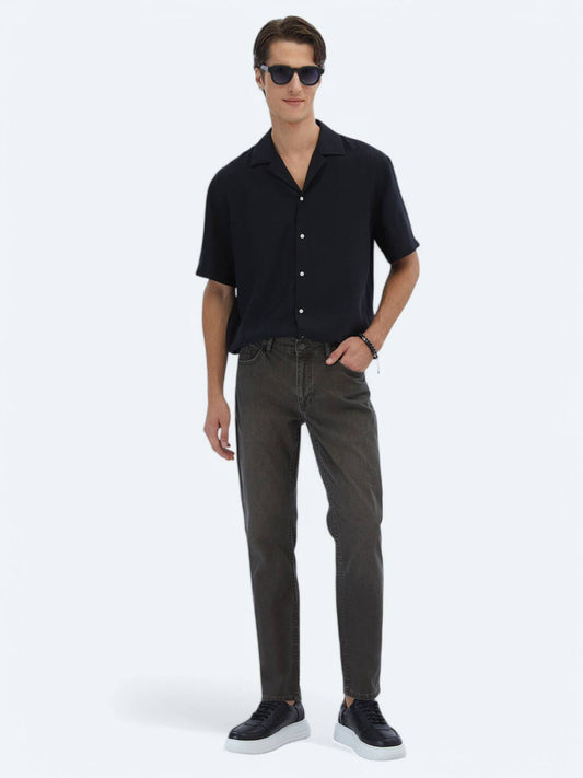 Denim-Mischung Slim Fit Baumwollhose