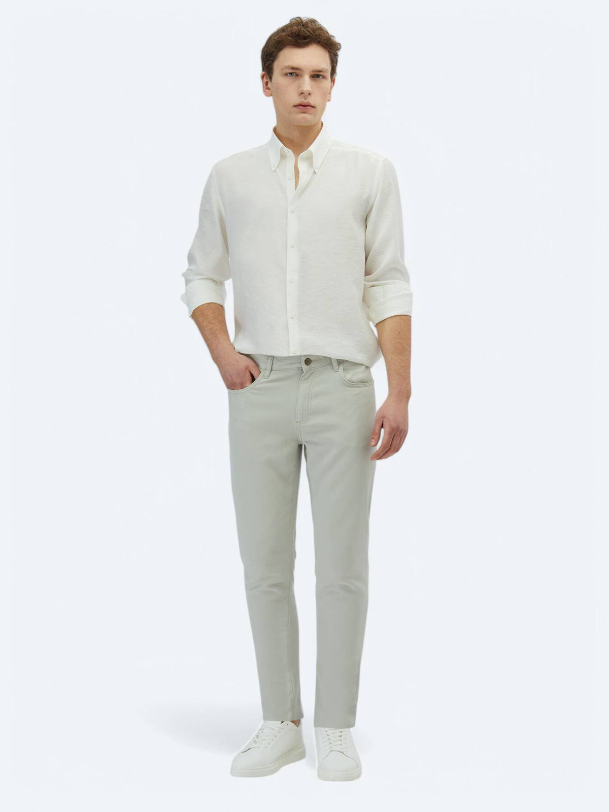 Leinenmischgewebe Regular Fit Baumwollmischung Freizeithose