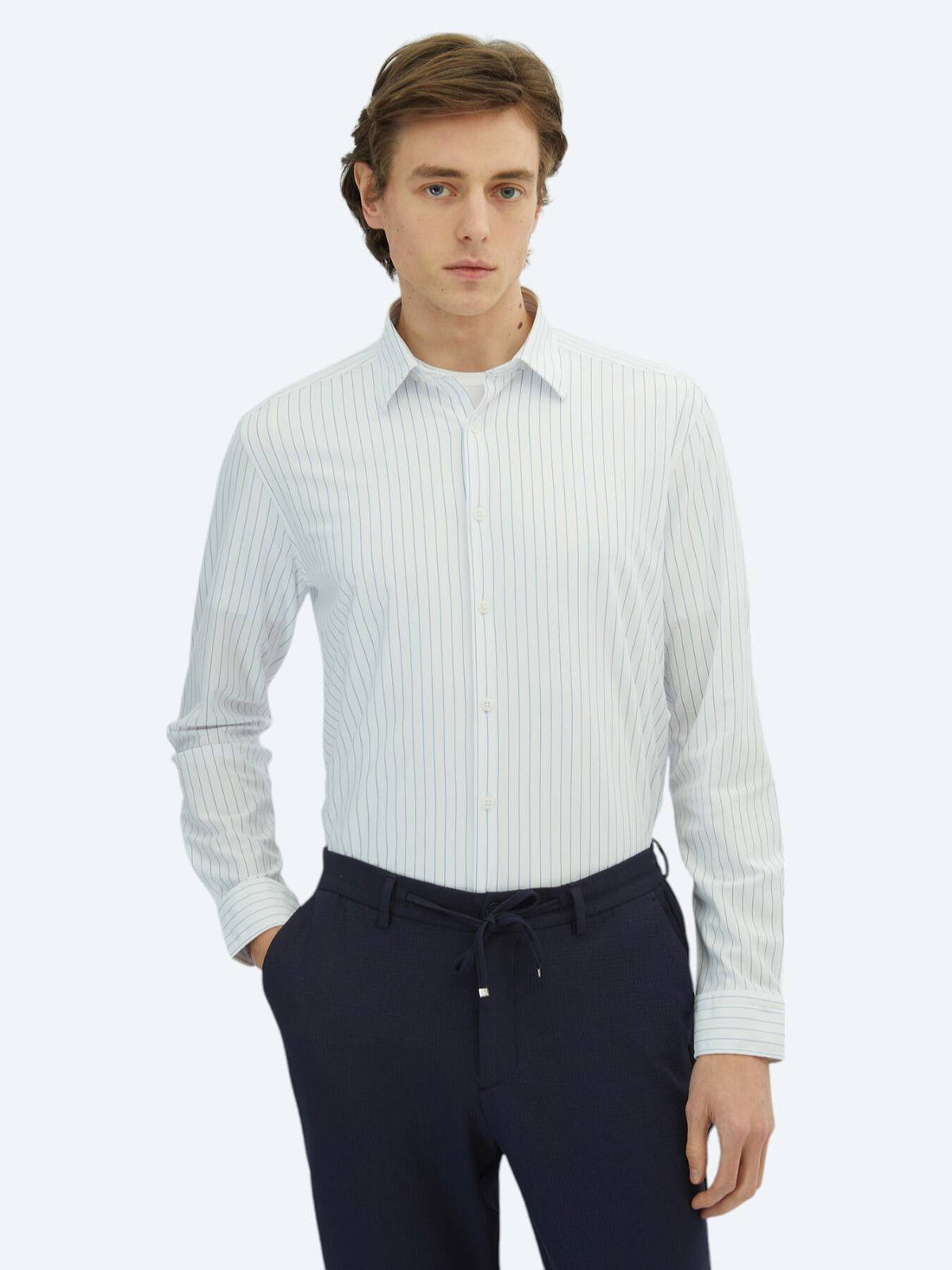 Gestreiftes Regular Fit Baumwollmischung Freizeithemd