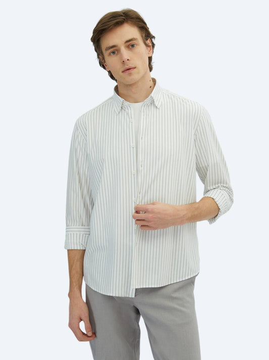 Gestreiftes Regular Fit Baumwollmischung Freizeithemd