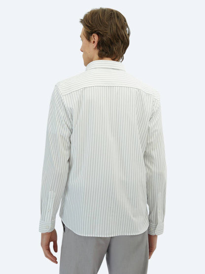Gestreiftes Regular Fit Baumwollmischung Freizeithemd