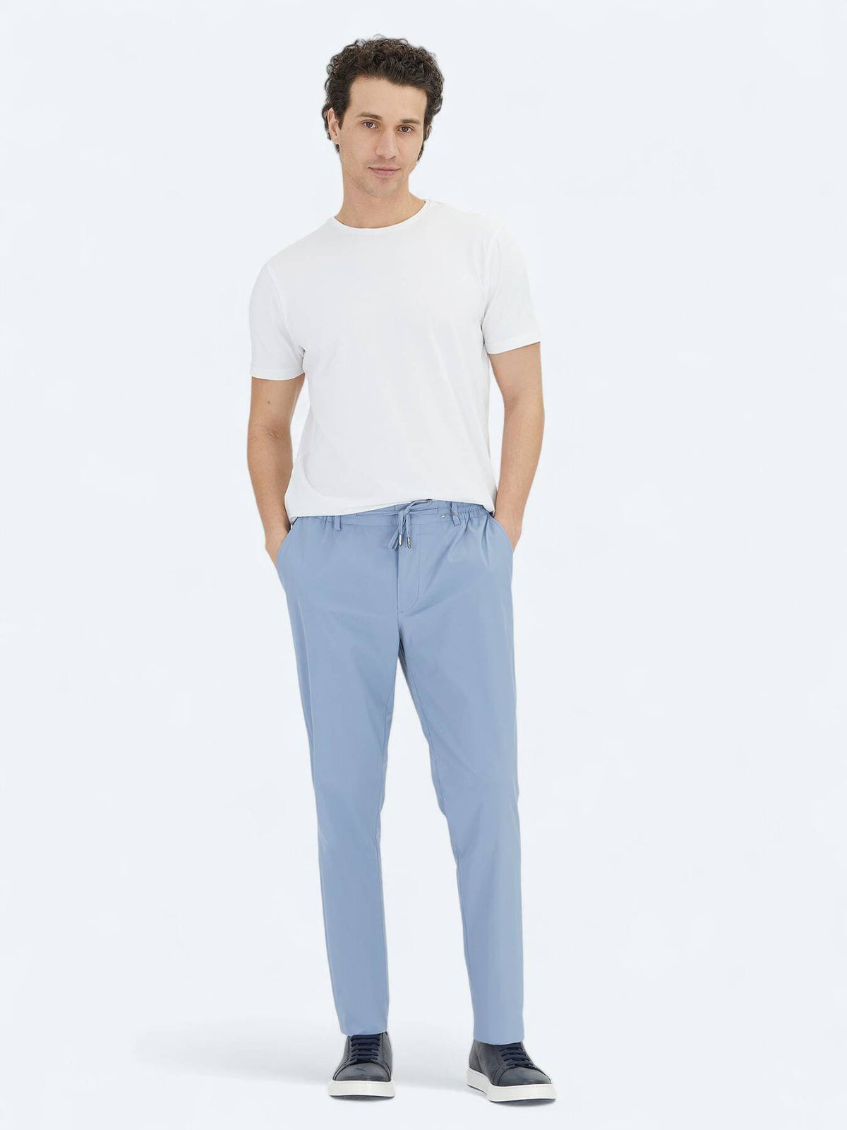 Blaue Web-Jogginghose, lässig, Fit