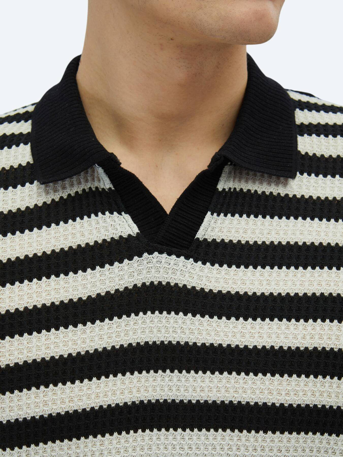 Gestreiftes Baumwollmischung Polo-Hals T-Shirt