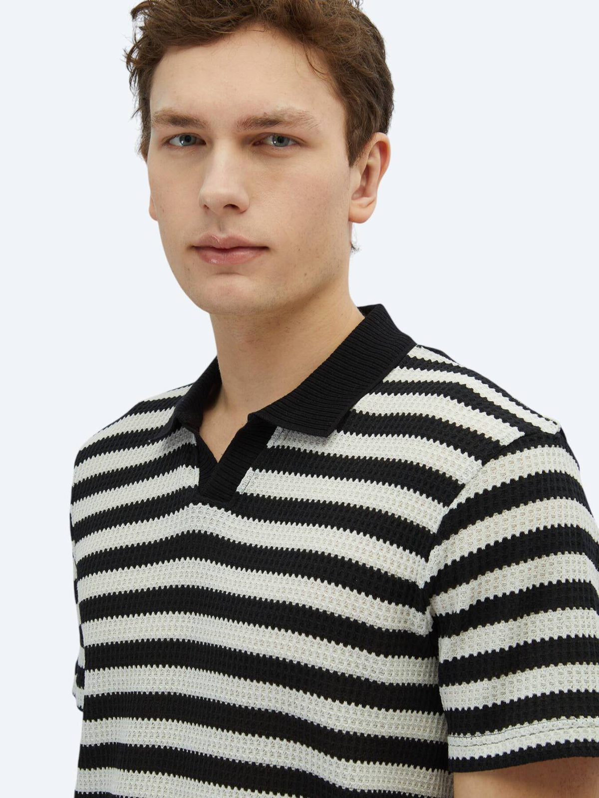 Gestreiftes Baumwollmischung Polo-Hals T-Shirt