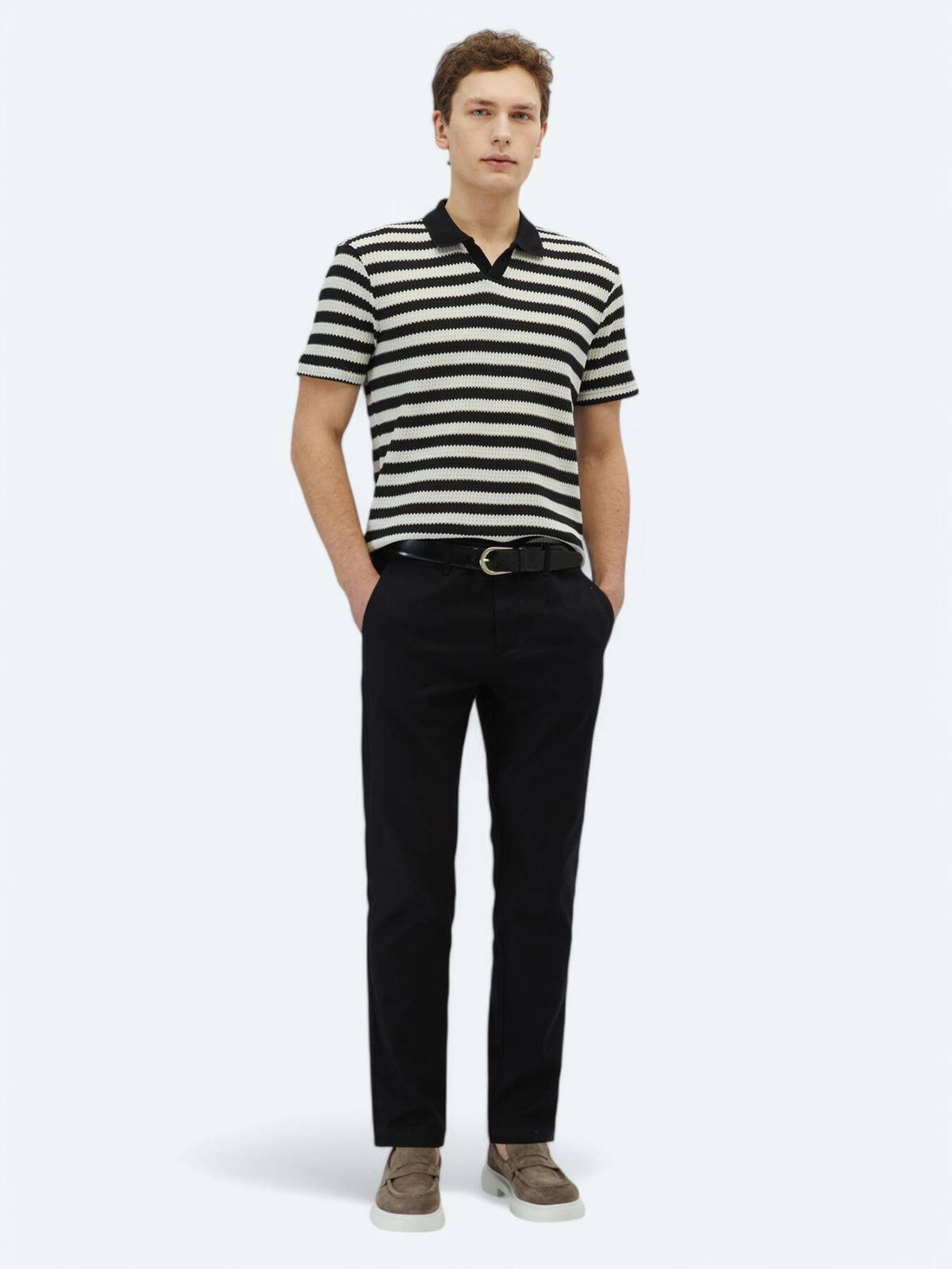 Gestreiftes Baumwollmischung Polo-Hals T-Shirt