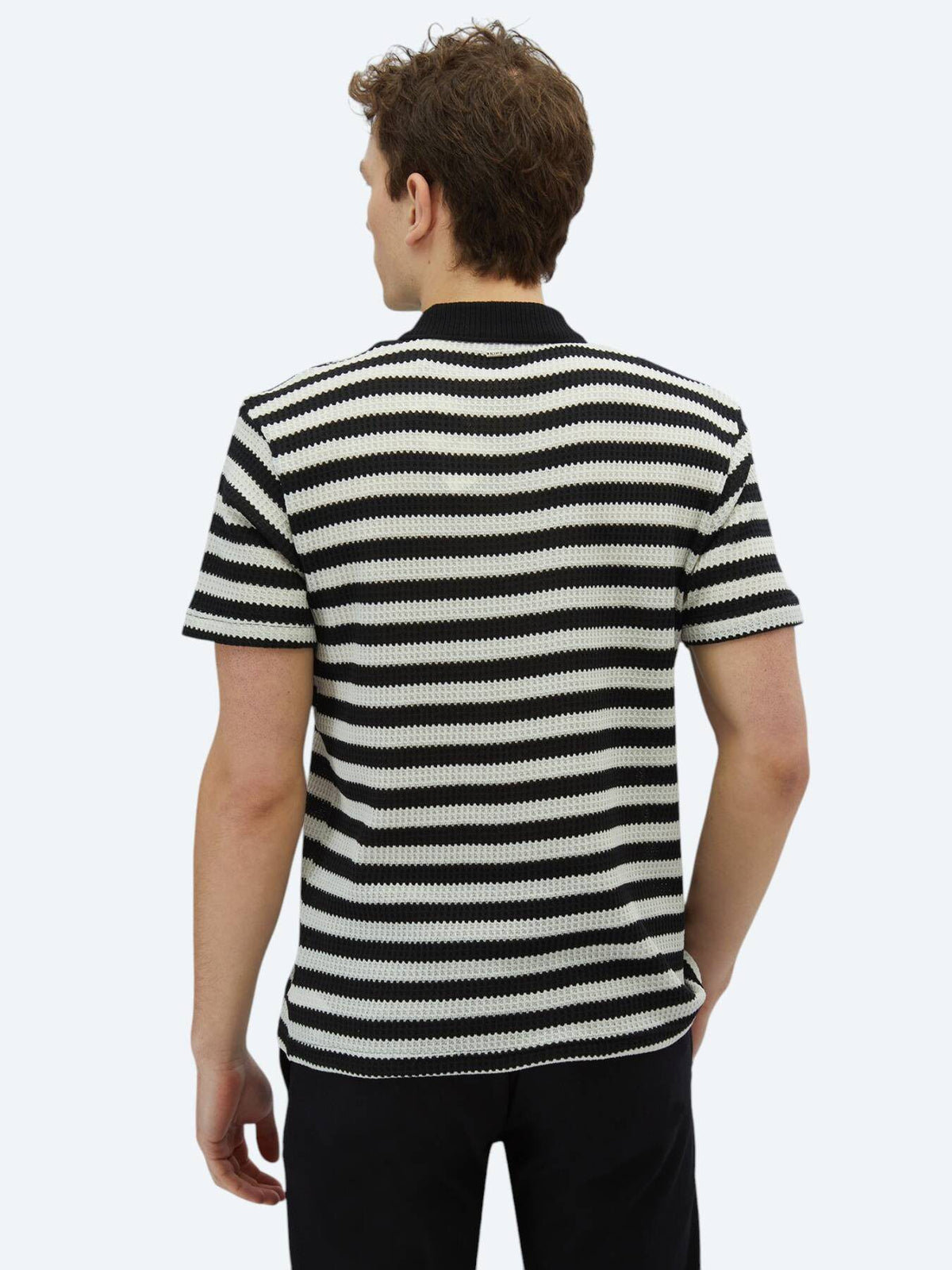 Gestreiftes Baumwollmischung Polo-Hals T-Shirt
