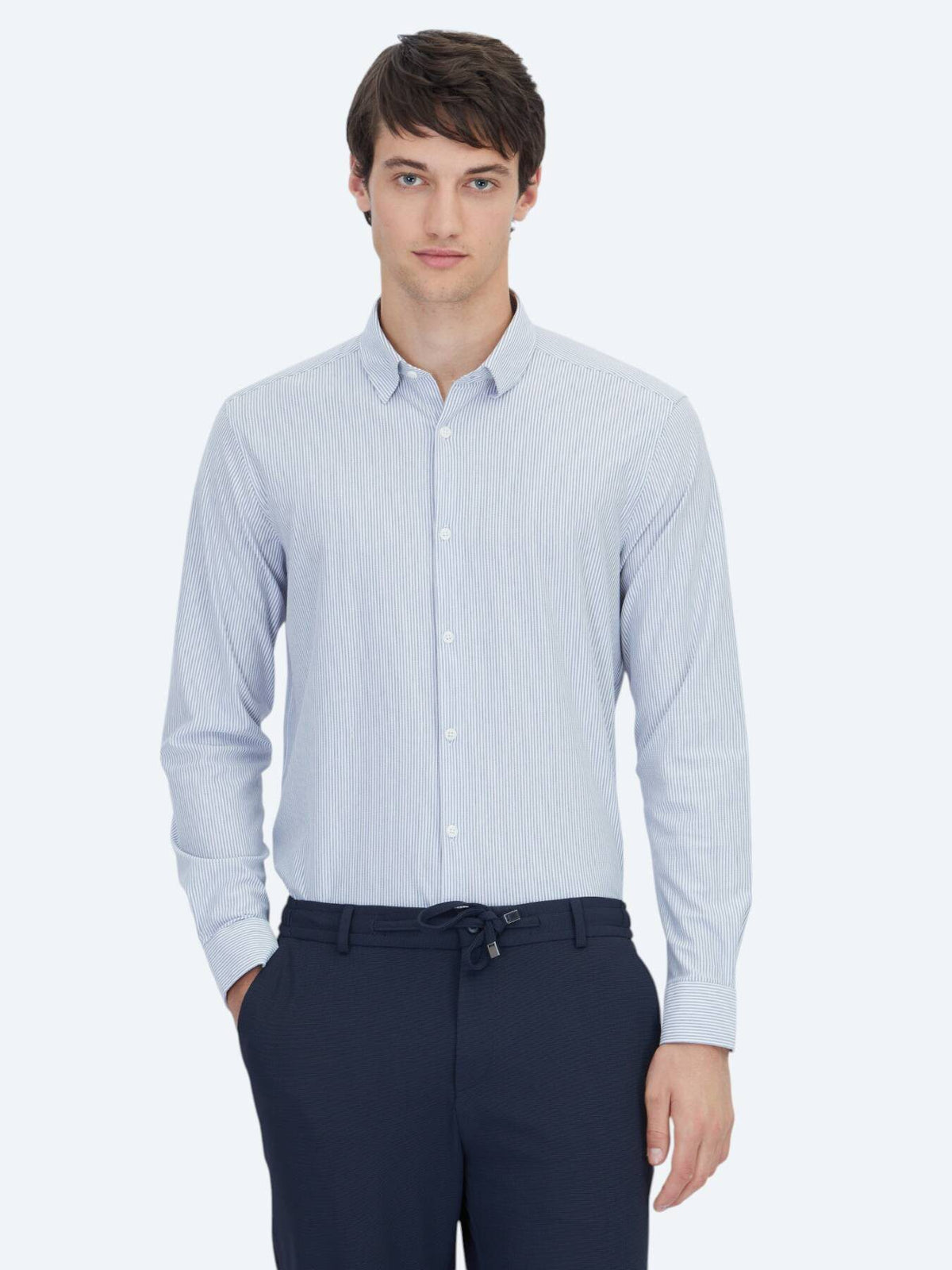 Gestreiftes Regular Fit Baumwollmischung Freizeithemd
