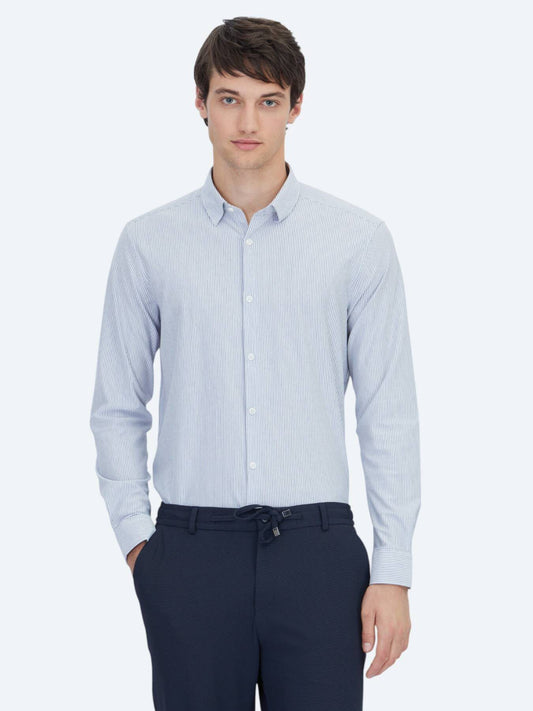 Gestreiftes Regular Fit Baumwollmischung Freizeithemd