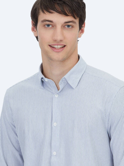 Gestreiftes Regular Fit Baumwollmischung Freizeithemd