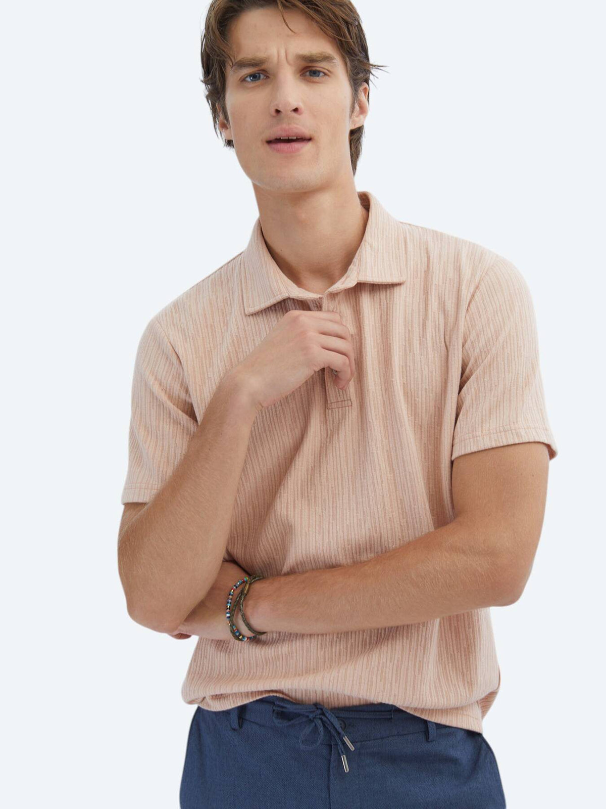 Gemustertes Baumwollmischung Polo T-Shirt