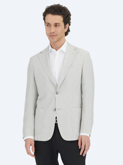 Grau gemusterte Modern Fit Blazer aus Leinen