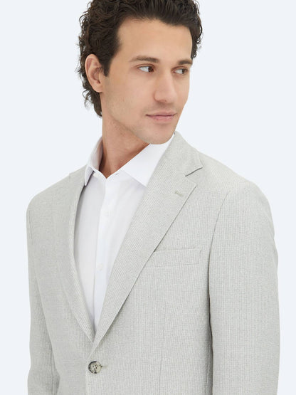 Grau gemusterte Modern Fit Blazer aus Leinen