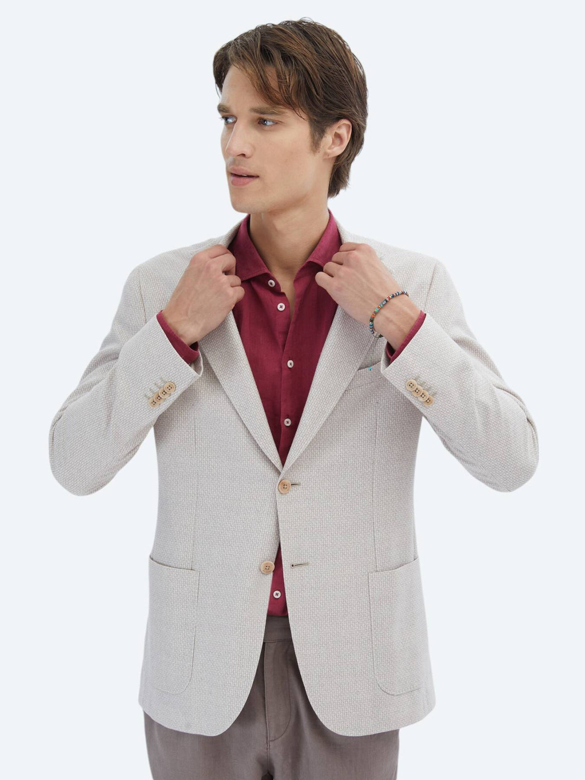 Gemusterte Modern Fit Leinenjacke