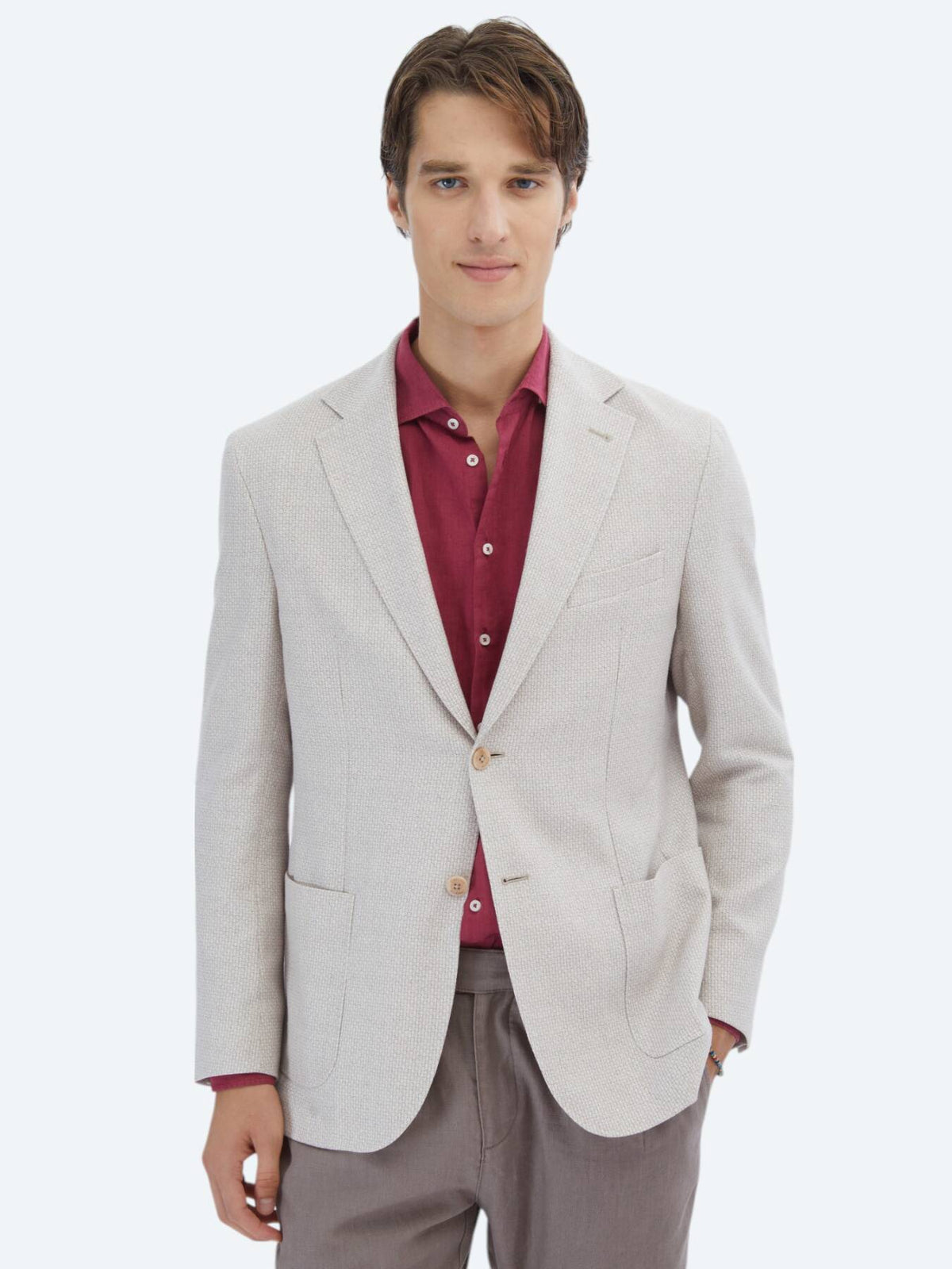 Gemusterte Modern Fit Leinenjacke