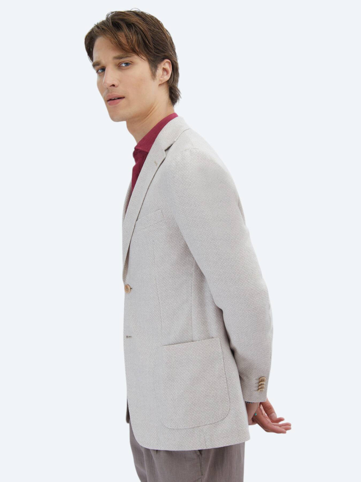 Gemusterte Modern Fit Leinenjacke