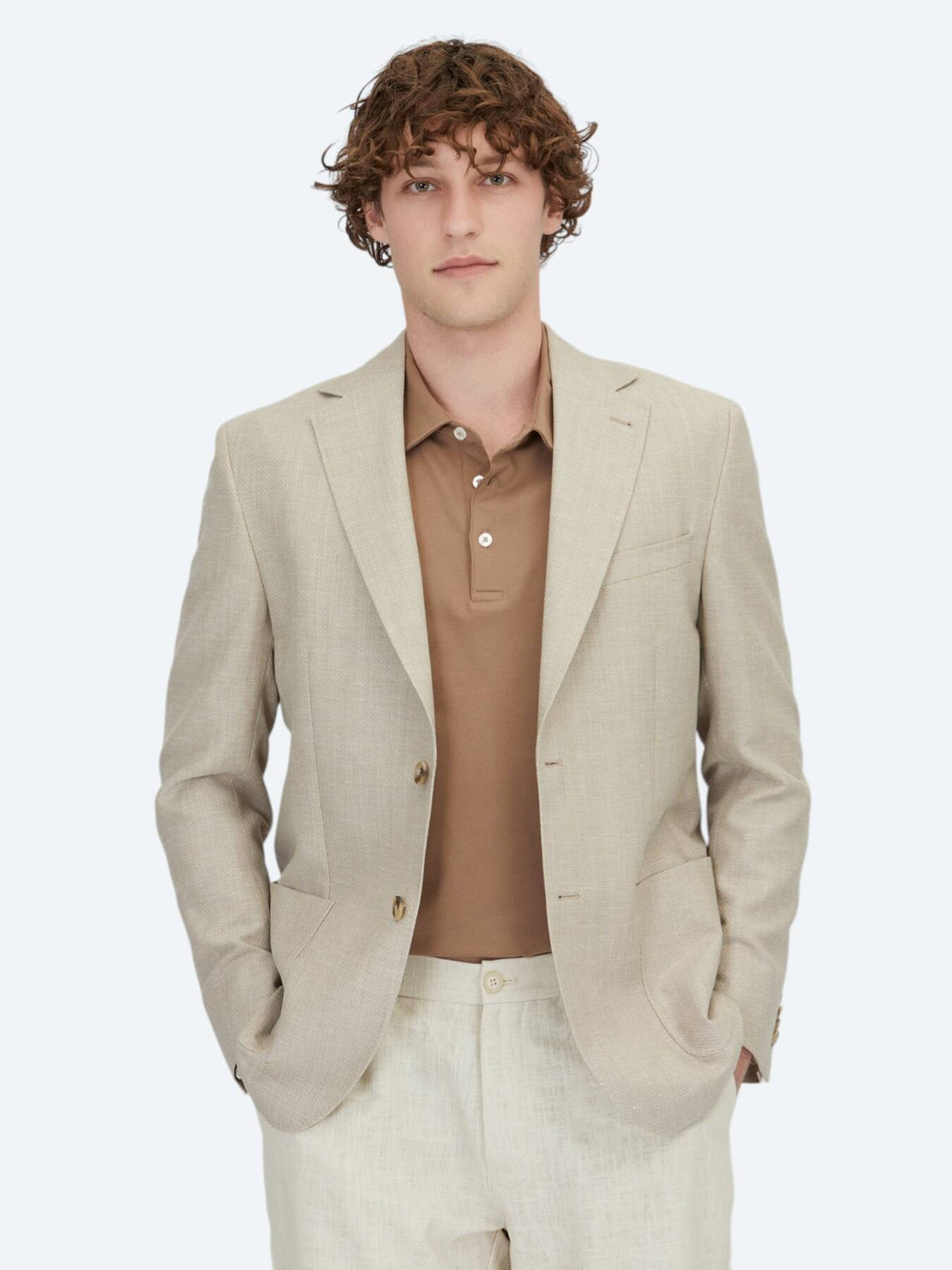 Hellbeige Einfarbig Modern Fit Wollmischungsjacke