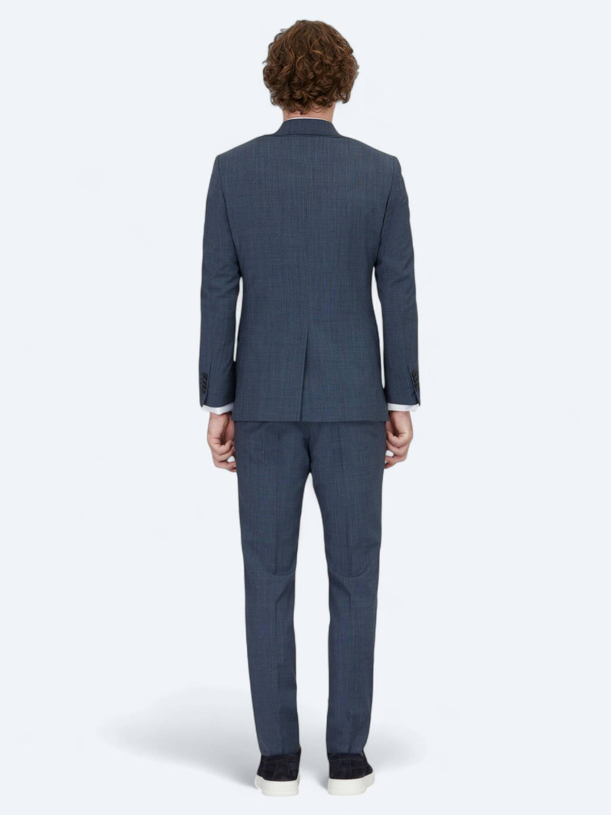 Marineblau gemustertes Modern Fit Wollmischanzug