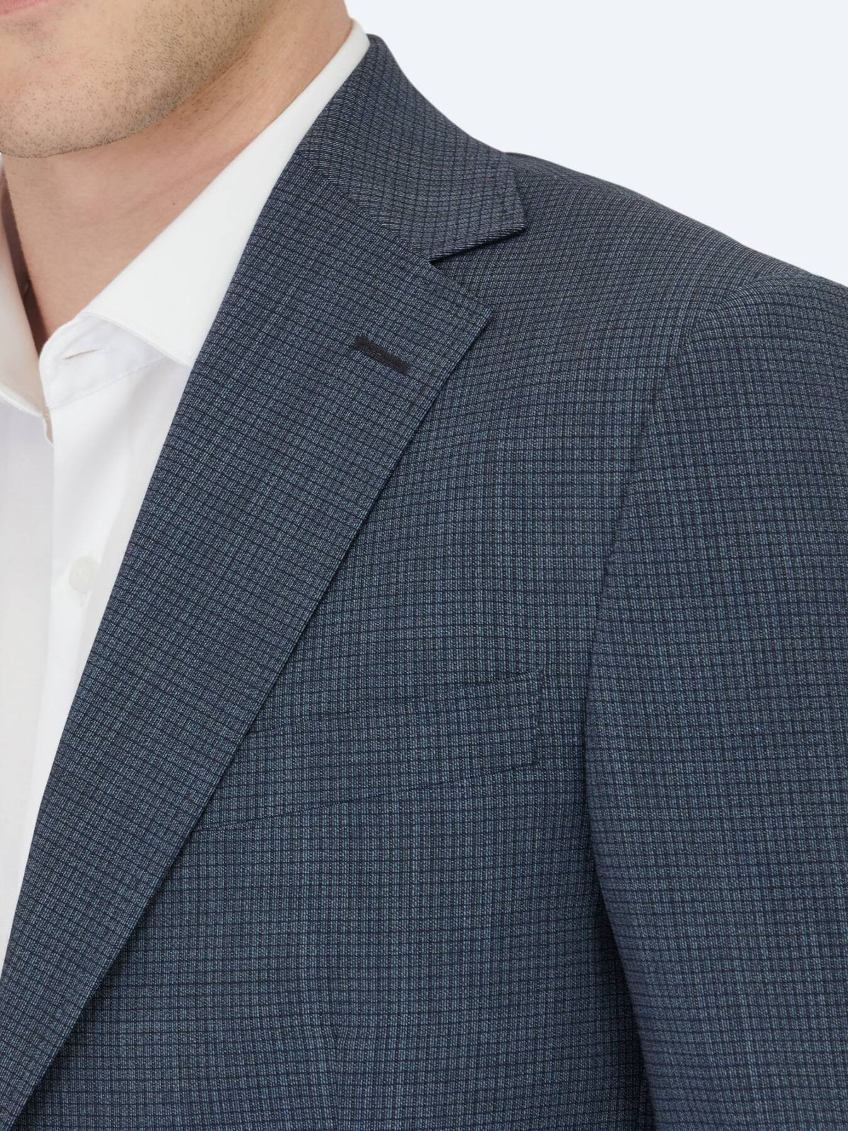 Marineblau gemustertes Modern Fit Wollmischanzug