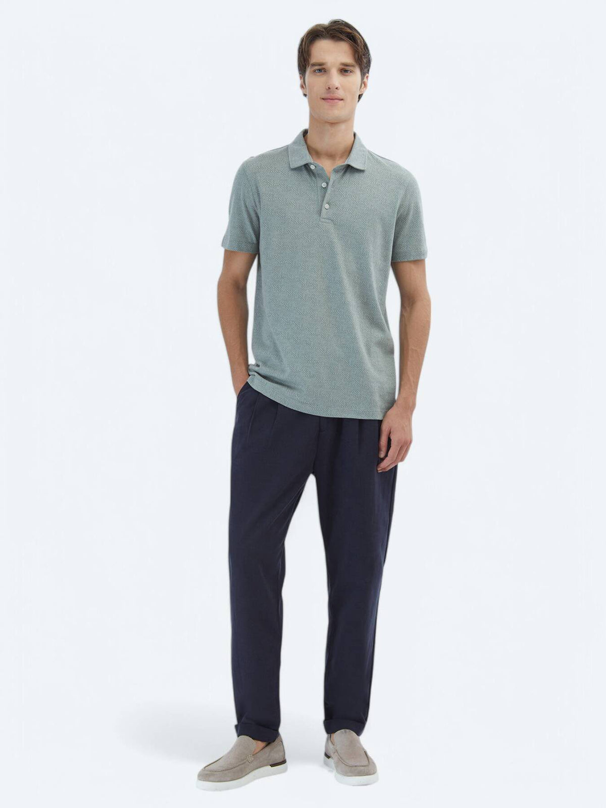 Gemustertes Baumwollmischung Polo T-Shirt
