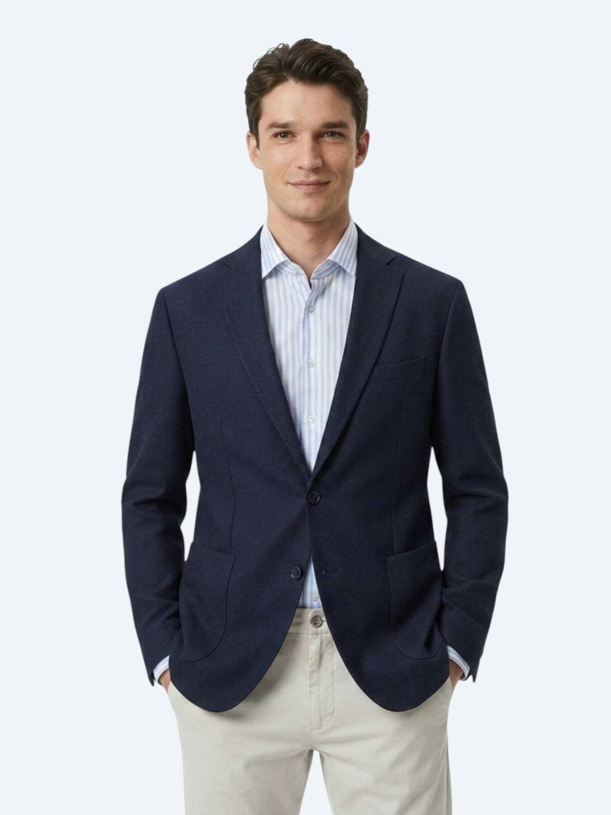 Helle marineblaue Wollmischjacke, Regular Fit