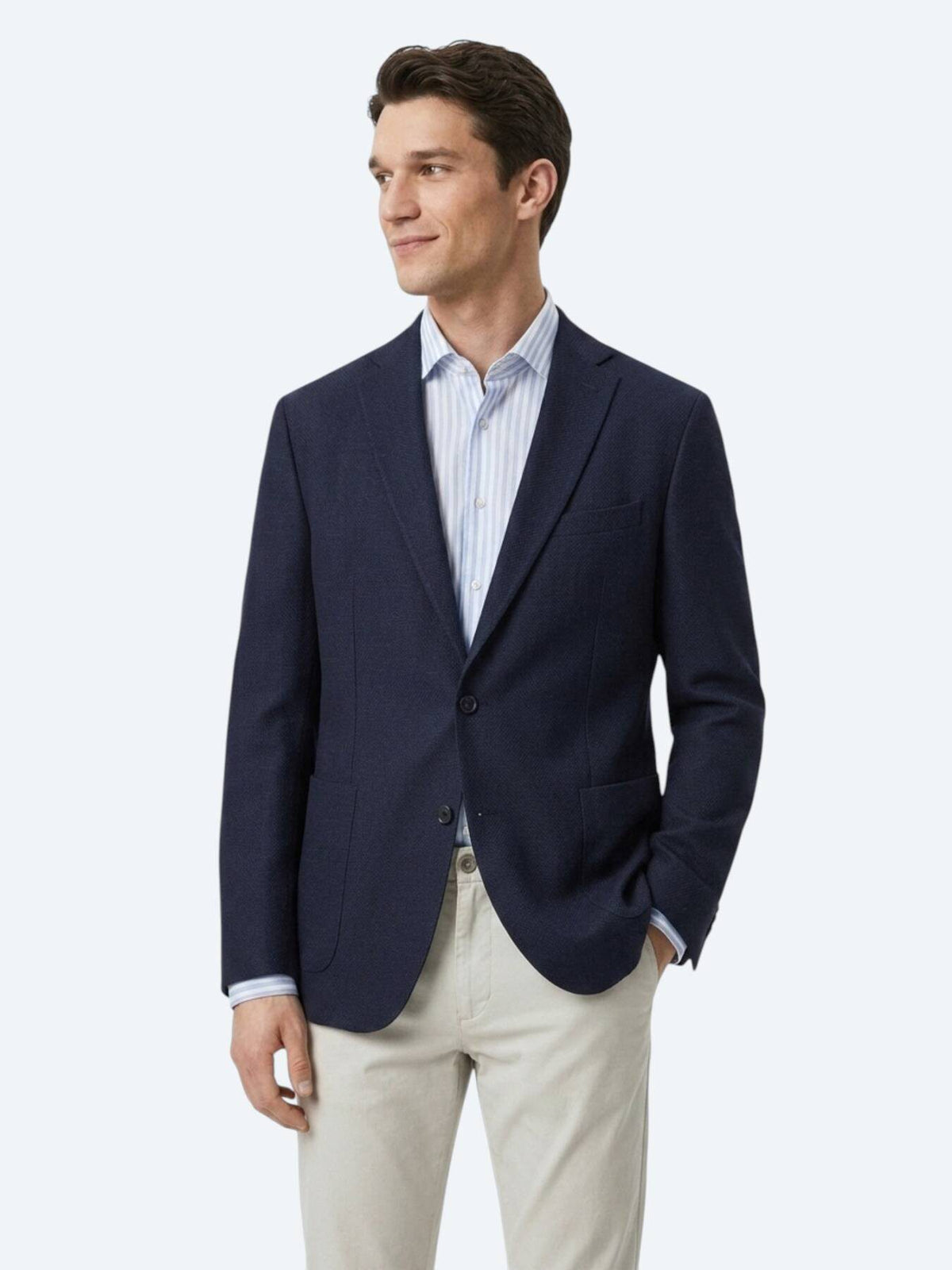 Helle marineblaue Wollmischjacke, Regular Fit