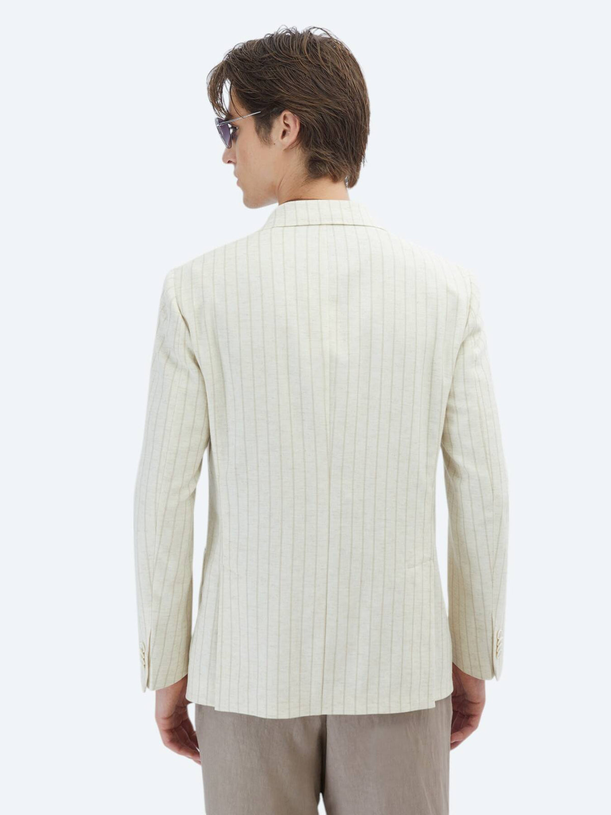 Gestreiftes Modern Fit Leinenmischungsjacke