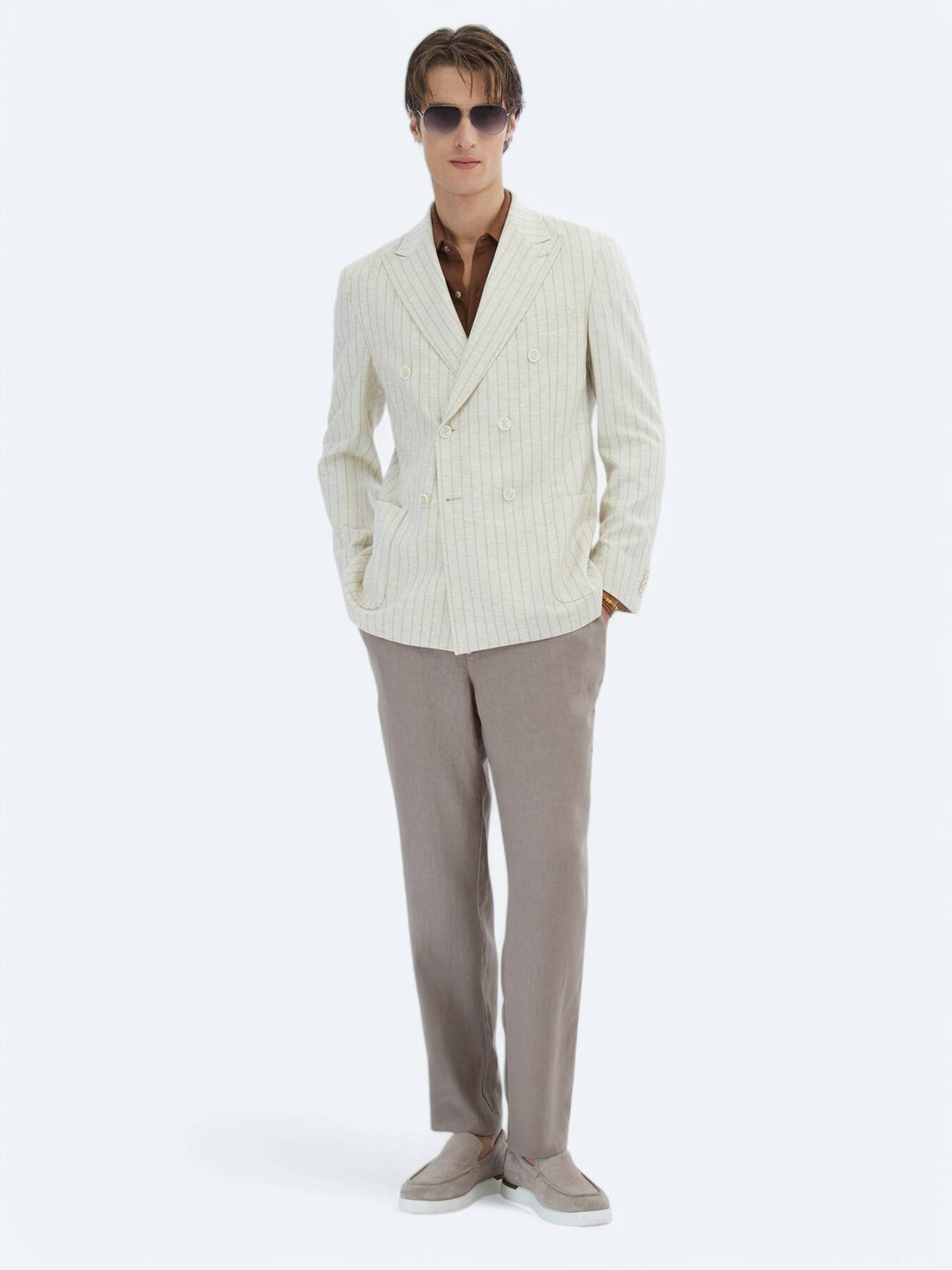 Gestreiftes Modern Fit Leinenmischungsjacke