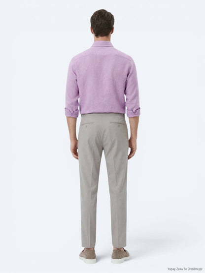 Lila Unifarben Regular Fit Baumwollhemd