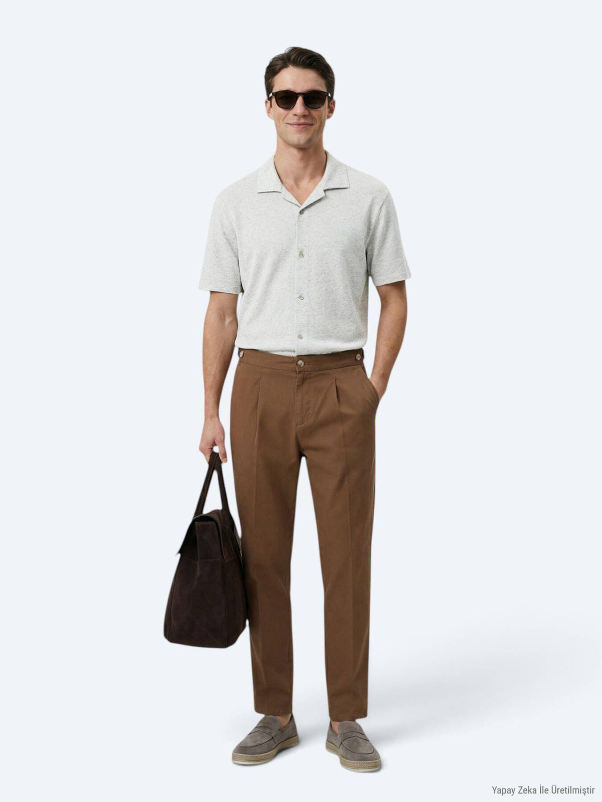 Beige gemustertes Strick-Casual-Leinenhemd