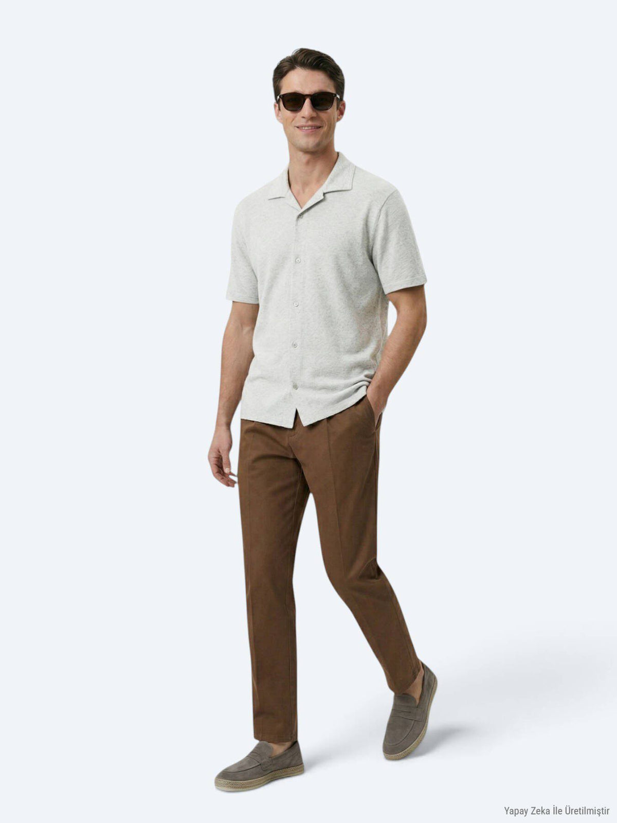 Beige gemustertes Strick-Casual-Leinenhemd