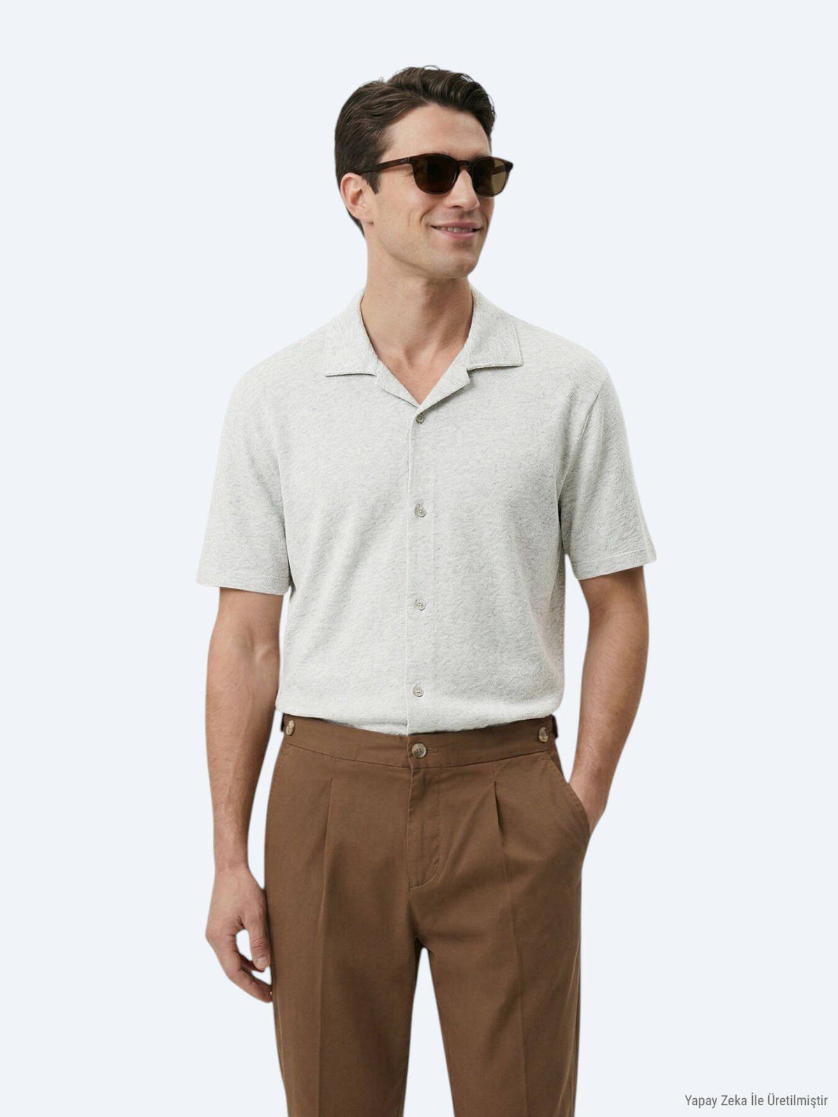 Beige gemustertes Strick-Casual-Leinenhemd