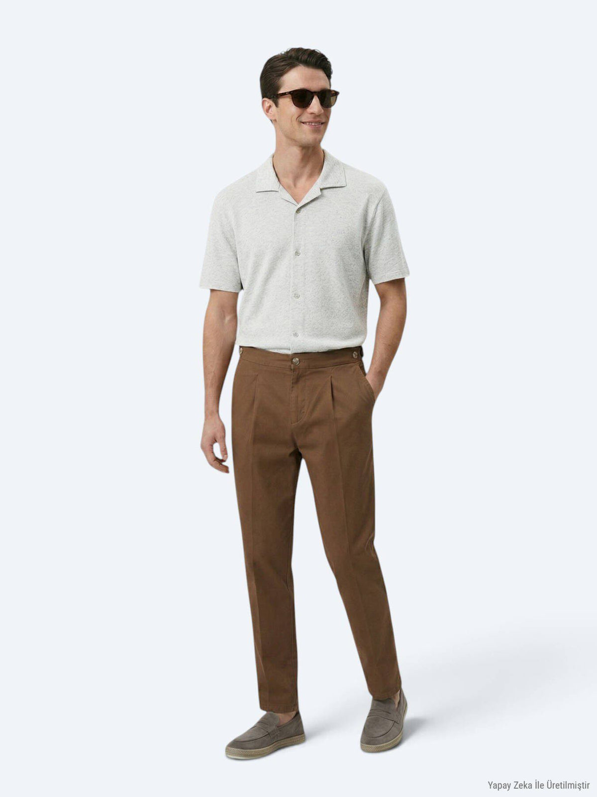 Beige gemustertes Strick-Casual-Leinenhemd